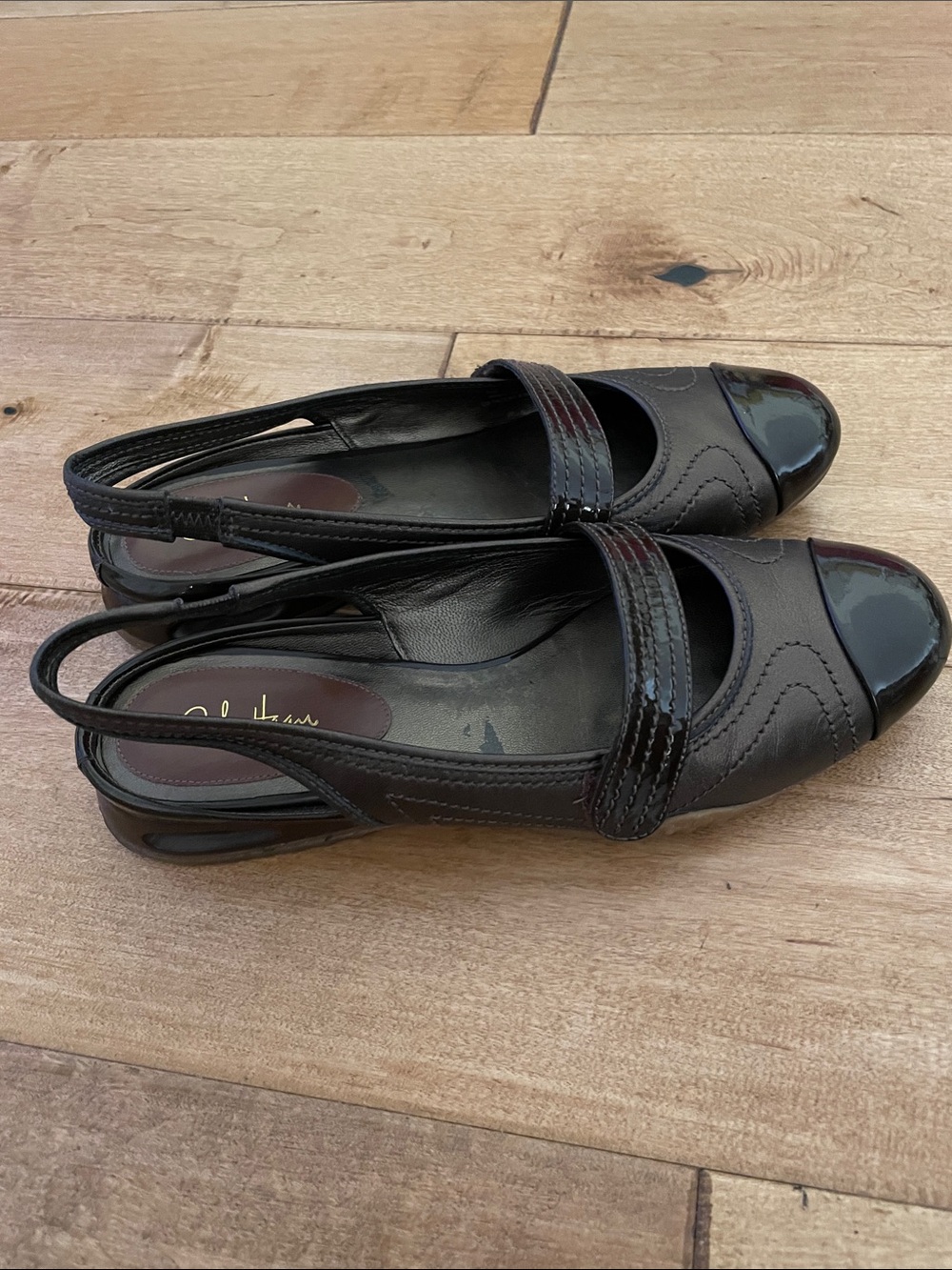 Cole Haan Black Patent-Toe Slingback Mary Jane Mules